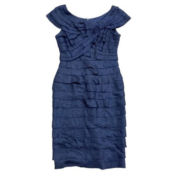 London Times Dresses & Skirts - London Times Navy Tiered Ruffle Sheath Sleeveless Cocktail Dress Size 6 NWT